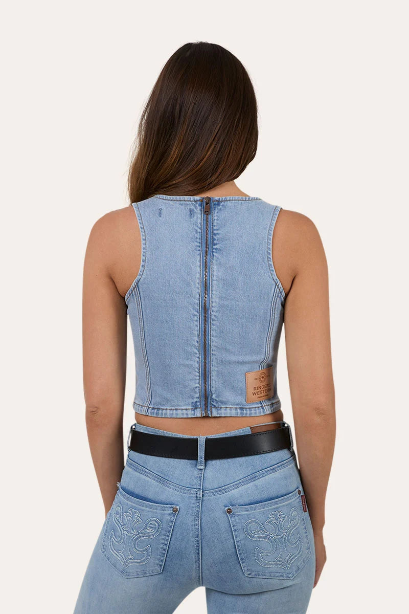 Rodeo Rose Women’s Lace Front Vest - Light Blue