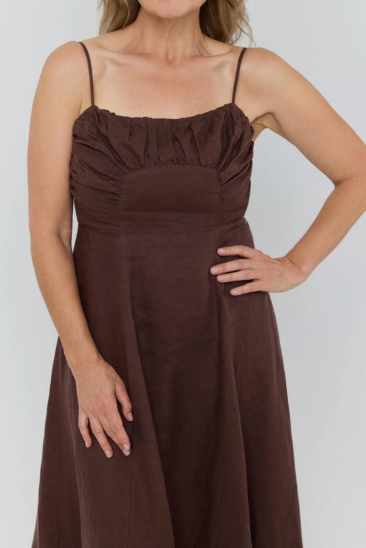 Montana Women’s Linen Midi Dress - Chocolate