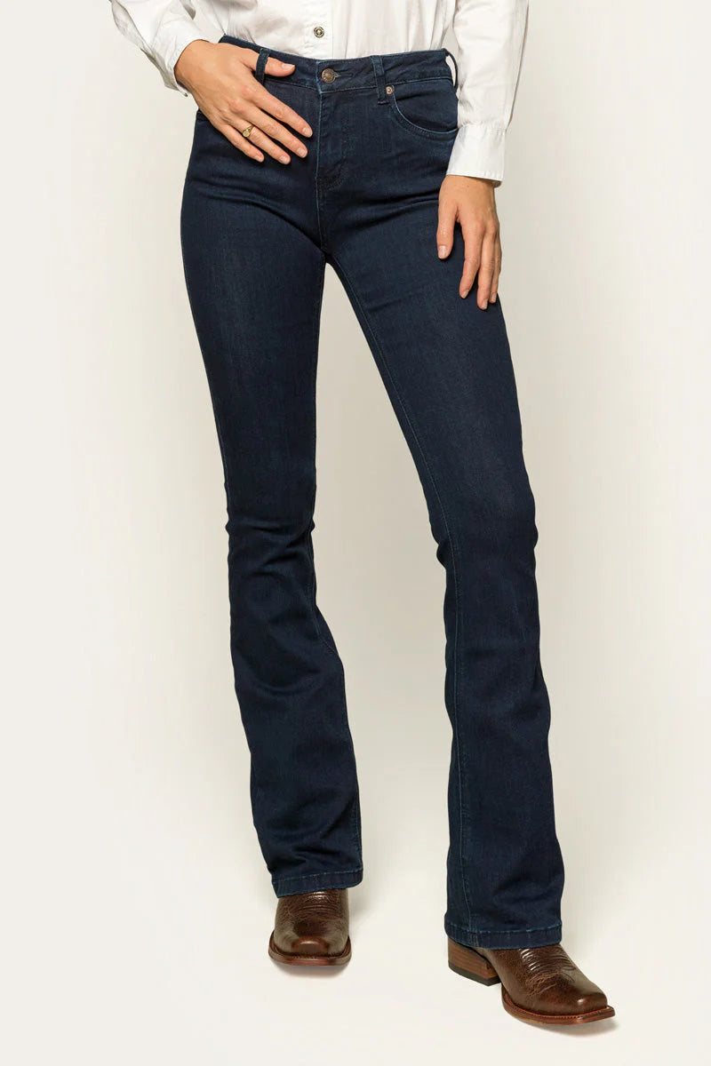 Katherine Womens Mid Rise Bootleg Jeans - Indigo Blue