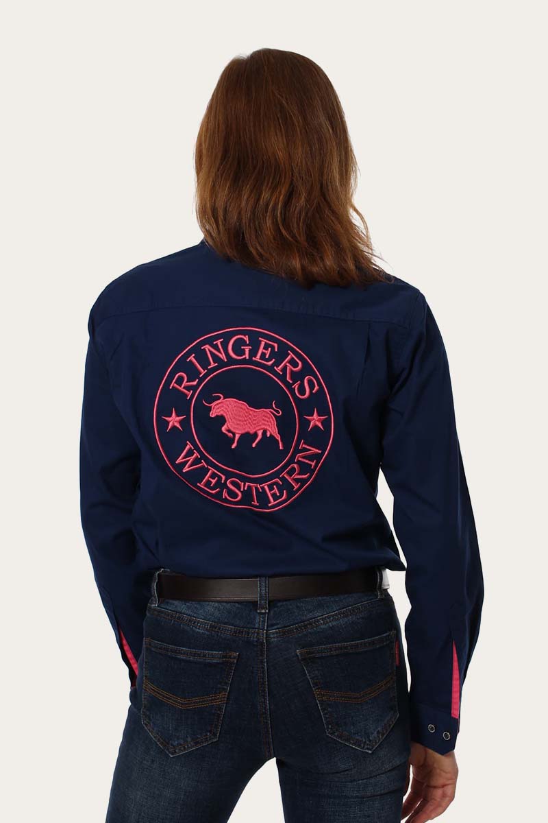 Signature Jillaroo Womens Full Button Work Shirt - Navy / Melon