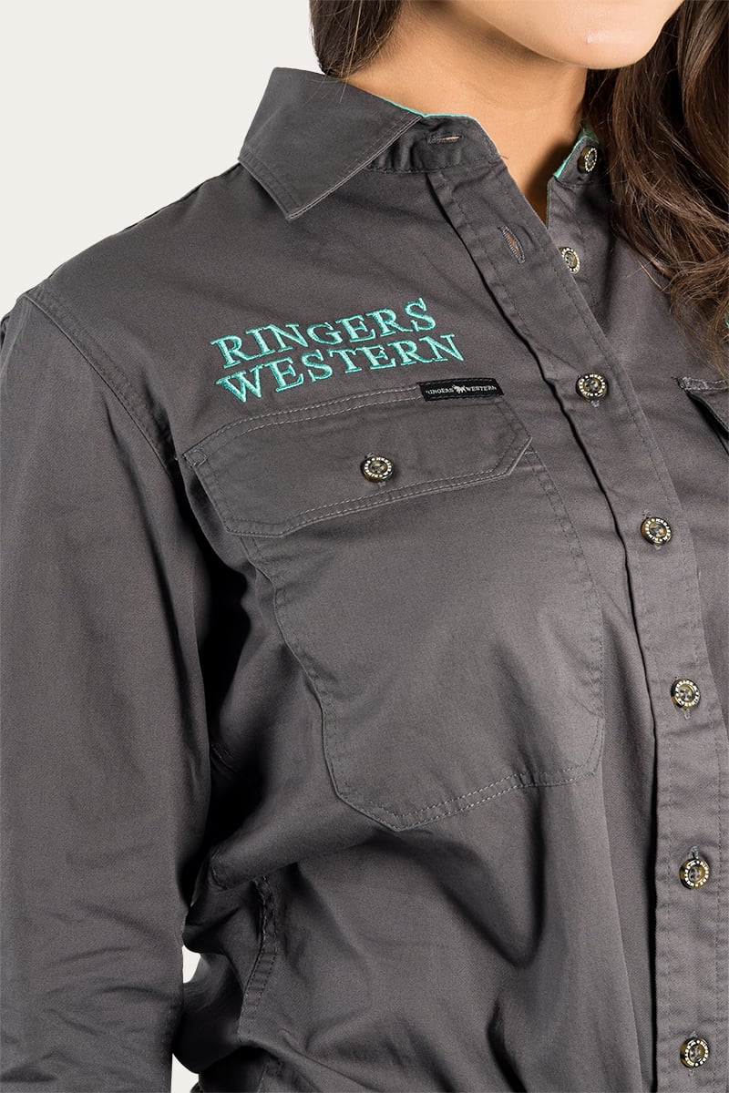 Signature Jillaroo Womens Full Button Work Shirt - Magnum with Mint Embroidery