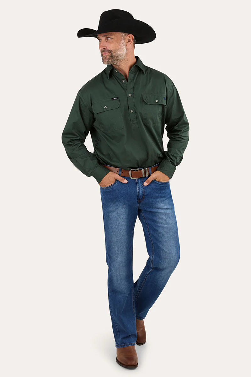 King River Mens Half Button Work Shirt - Cargo Khaki