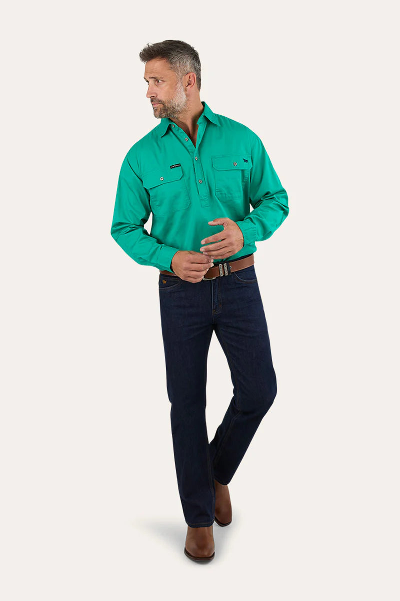 King River Mens Half Button Work Shirt - Green