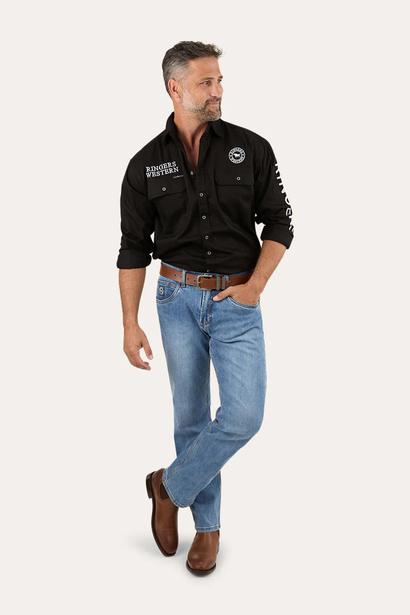Hawkeye Mens Full Button Work Shirt - Black