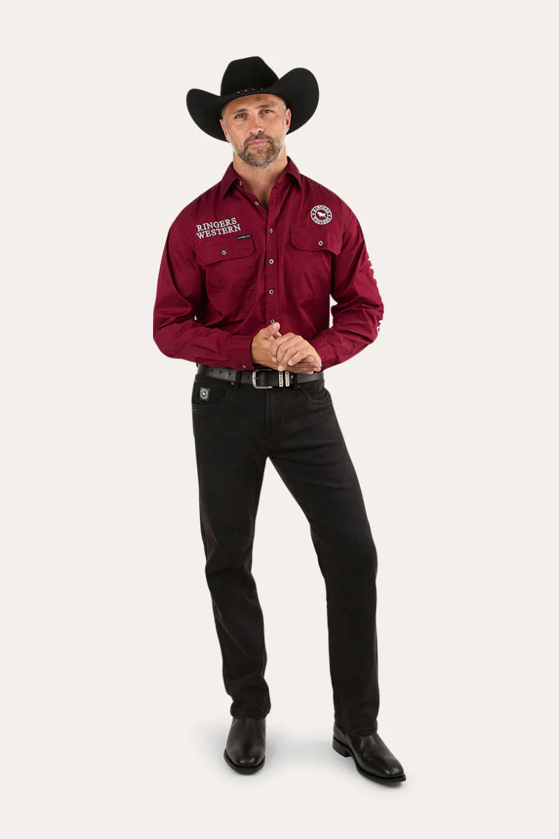 Hawkeye Mens Full Button Work Shirt - Burgundy