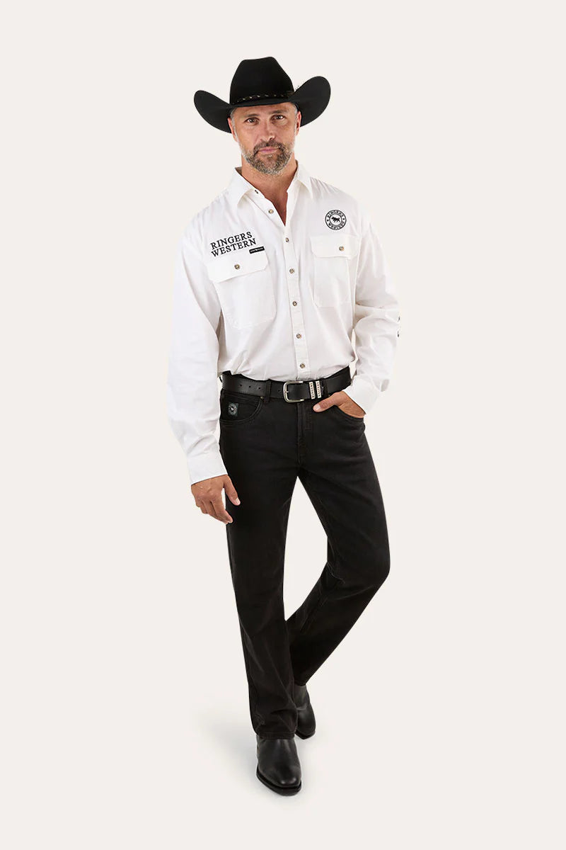 Hawkeye Mens Full Button Work Shirt - White / Black