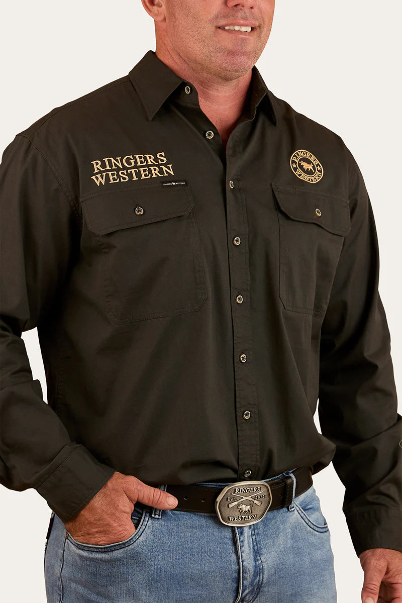 Hawkeye Men’s Full Button Workshirt-Charcoal/DarkSand