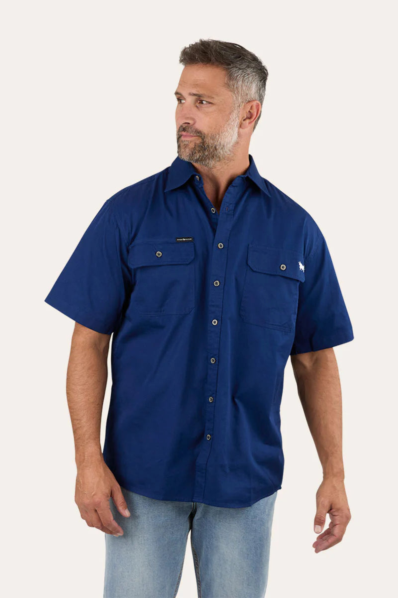Lake Argyle Mens Short Sleeve Full Button Work Shirt - Navy