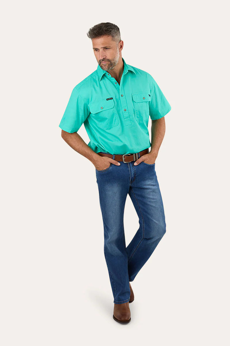 Pack Saddle Mens Short Sleeve Half Button Work Shirt - Mint
