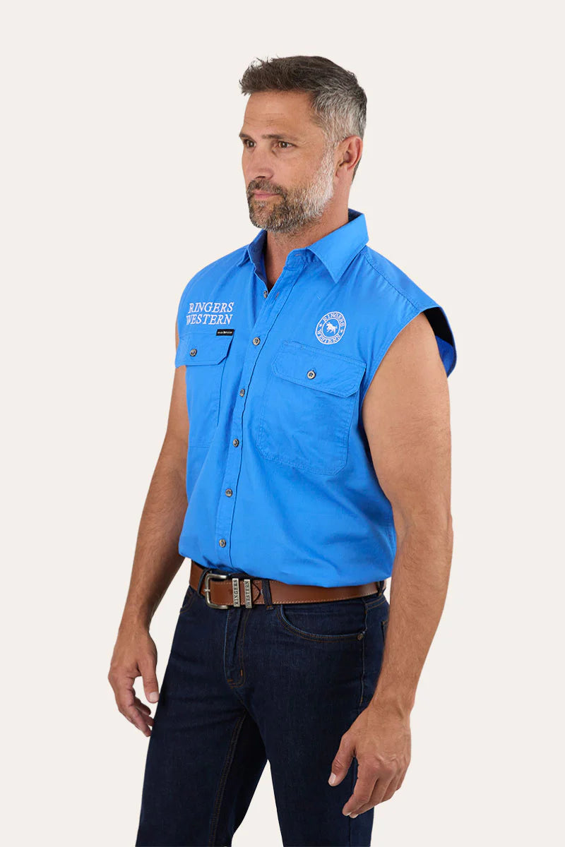 Hawkeye Mens Sleevless Work Shirt - Blue