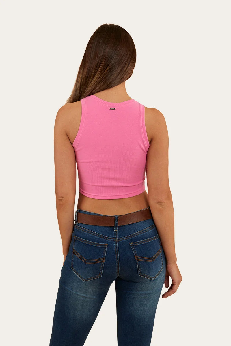 Paige Womens Cropped 2X2 Rib Tank Pink