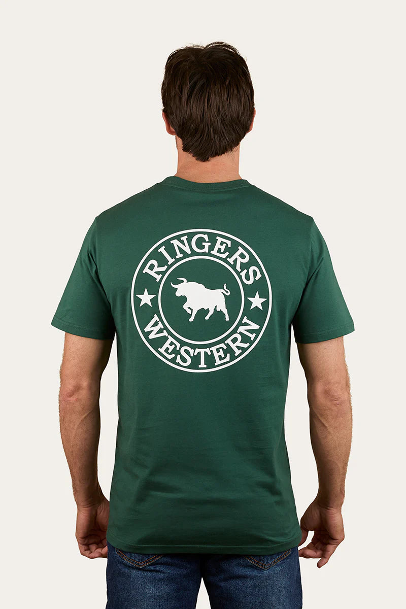 Signature Bull Men’s Classic T-shirt- Pine Green with White Print