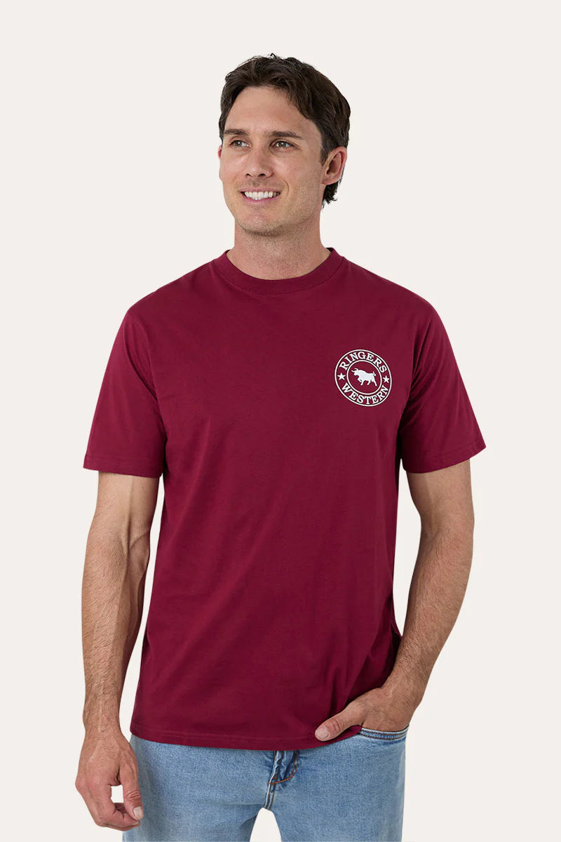 Signature Bull Mens Classic T-Shirt - Burgundy with White Print