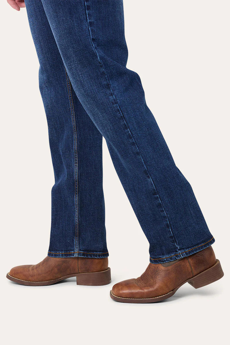 Muster Mens Slim Straight Fit Mid Rise Jeans - Dark Wash Blue