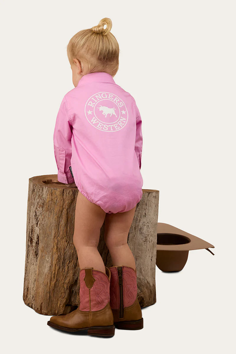 Howdy Tot Babies LS Workshirt Romper - Pink