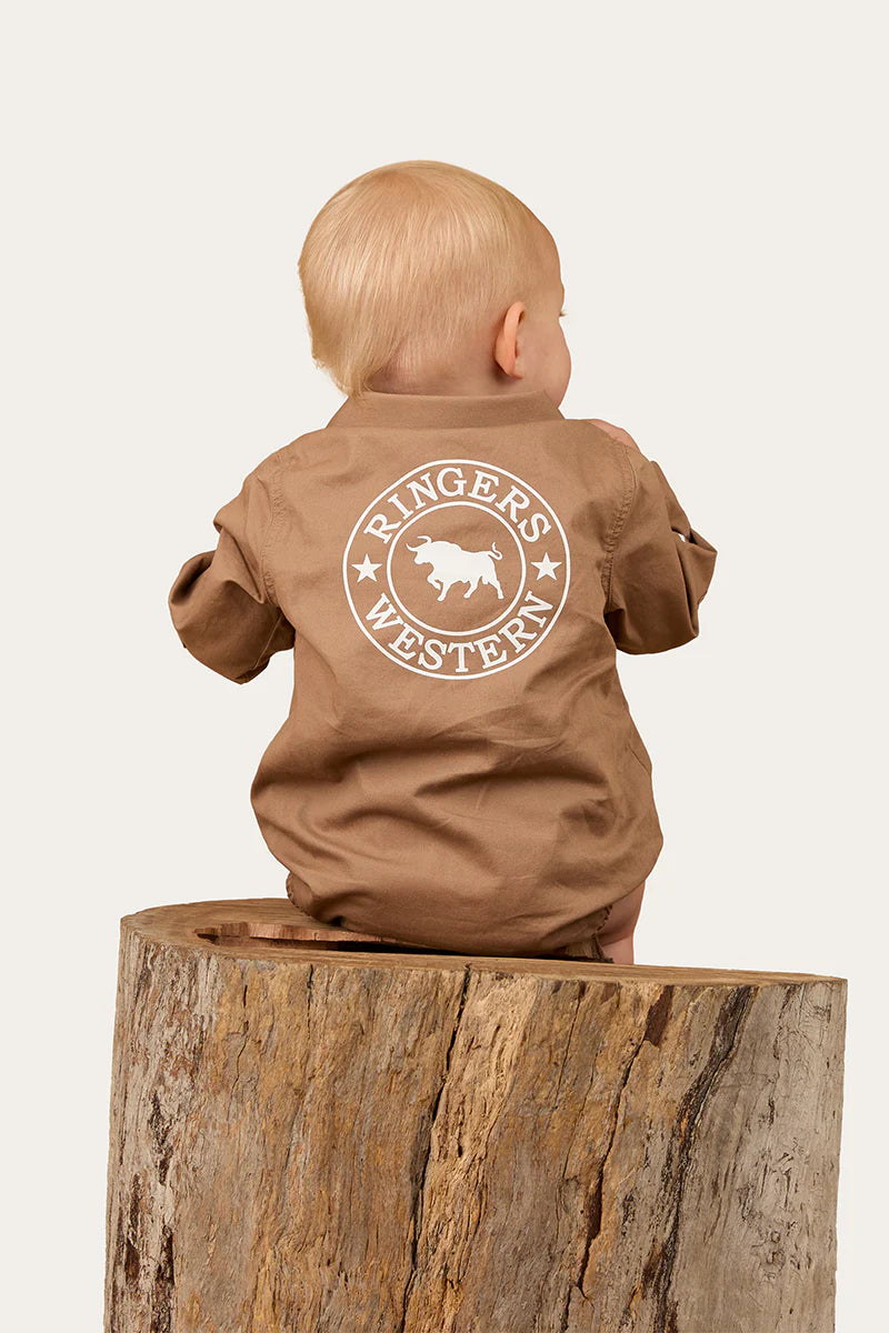 Howdy Tot Babies LS Workshirt Romper - Clay / White