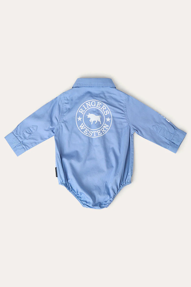 Howdy Tot Babies LS Workshirt Romper - Blue / White