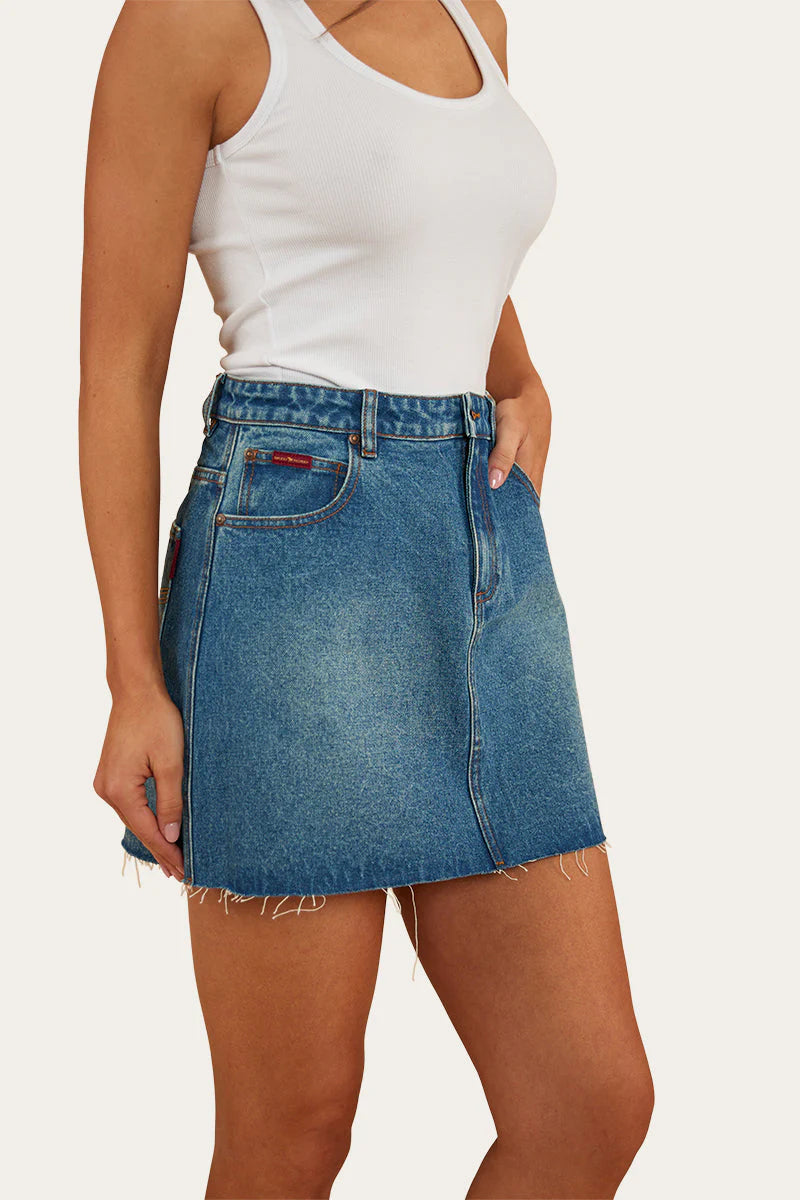 Venice Women’s Denim Skirt-Mid Wash Blue