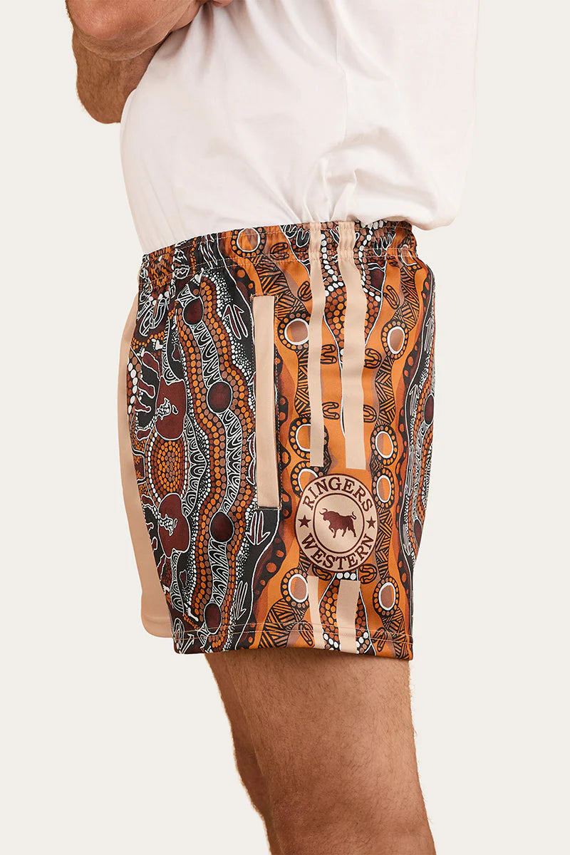 Unisex Walkabout Warrior Footy Short - Dark Sand/Multi