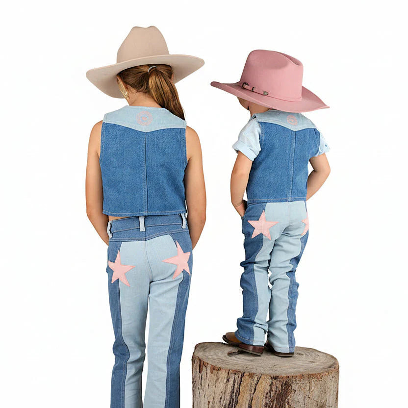 Ella Kids Panel Flare Jeans - Vintage Light Blue/Dark Mid Blue