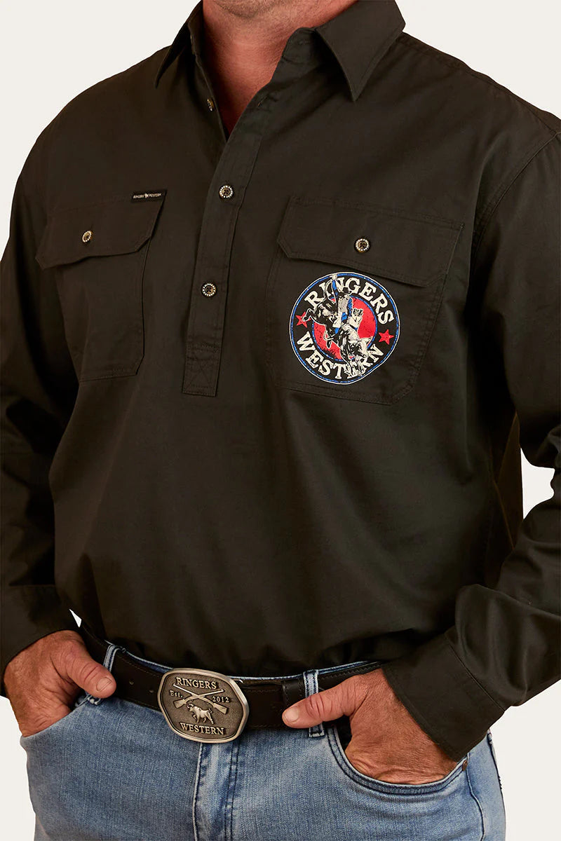 8 Seconds Men’s Half Button Work Shirt - Charcoal