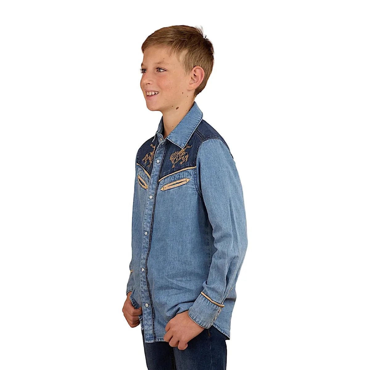 Jaxon Kids Western Shirt - Light Wash Blue