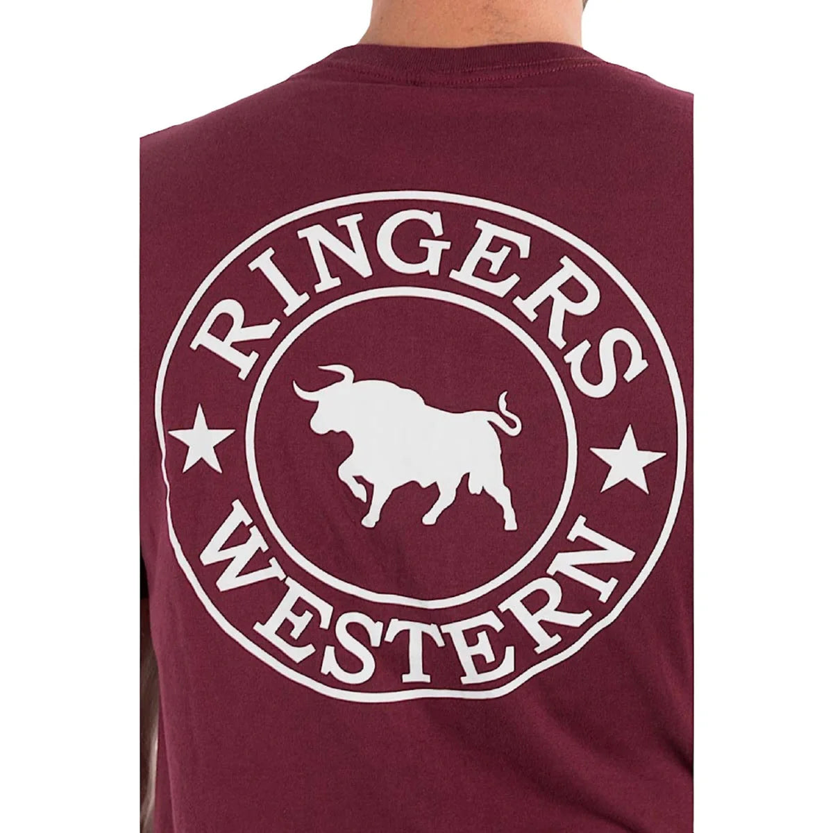 Signature Bull Mens Loose T-Shirt - Burgundy with White Print