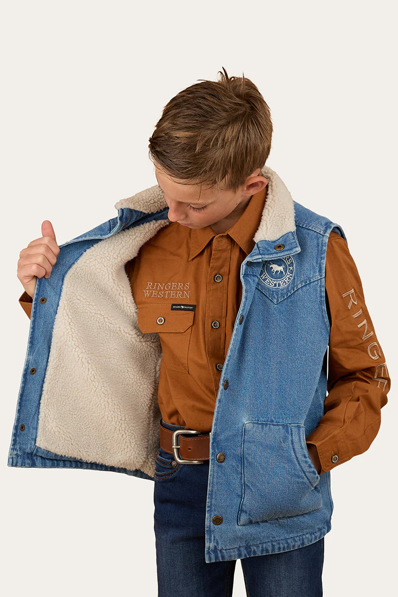 Ruby Denim Sherpa Vest - Mid Wash Blue