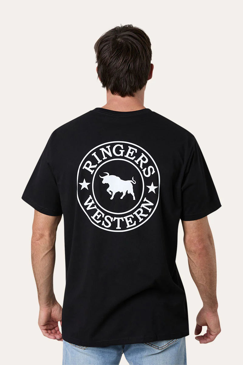 Signature Bull Mens Loose T-Shirt - Black with White Print