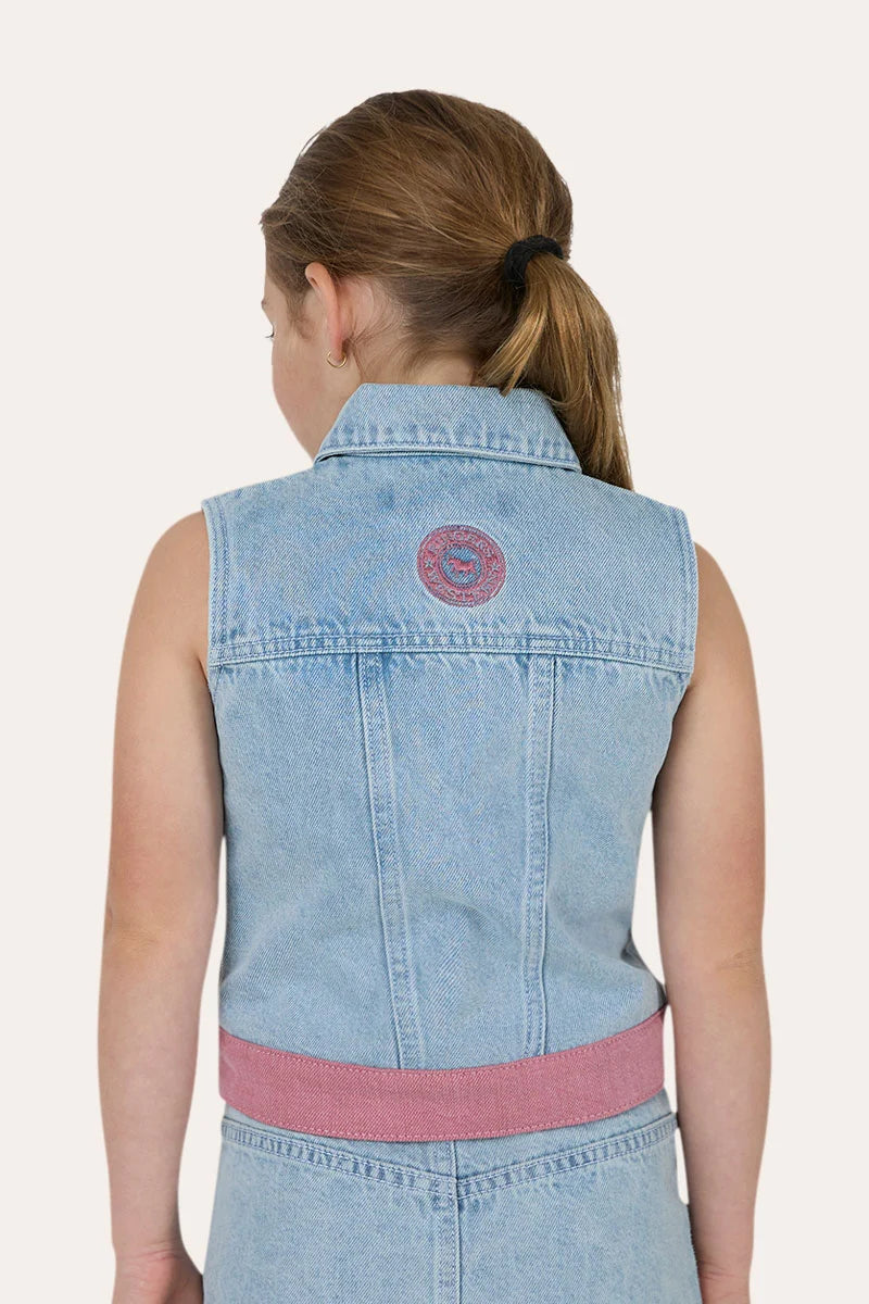 Cowgirl Club Kids Girls Studded Vest - Light Blue