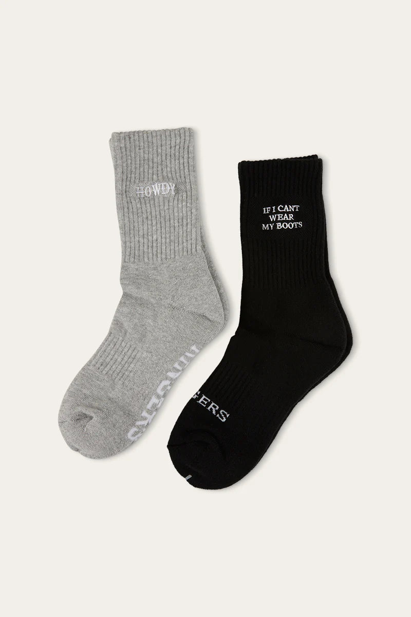 Howdy Unisex Sock 2 Pack - Black / Grey Marle