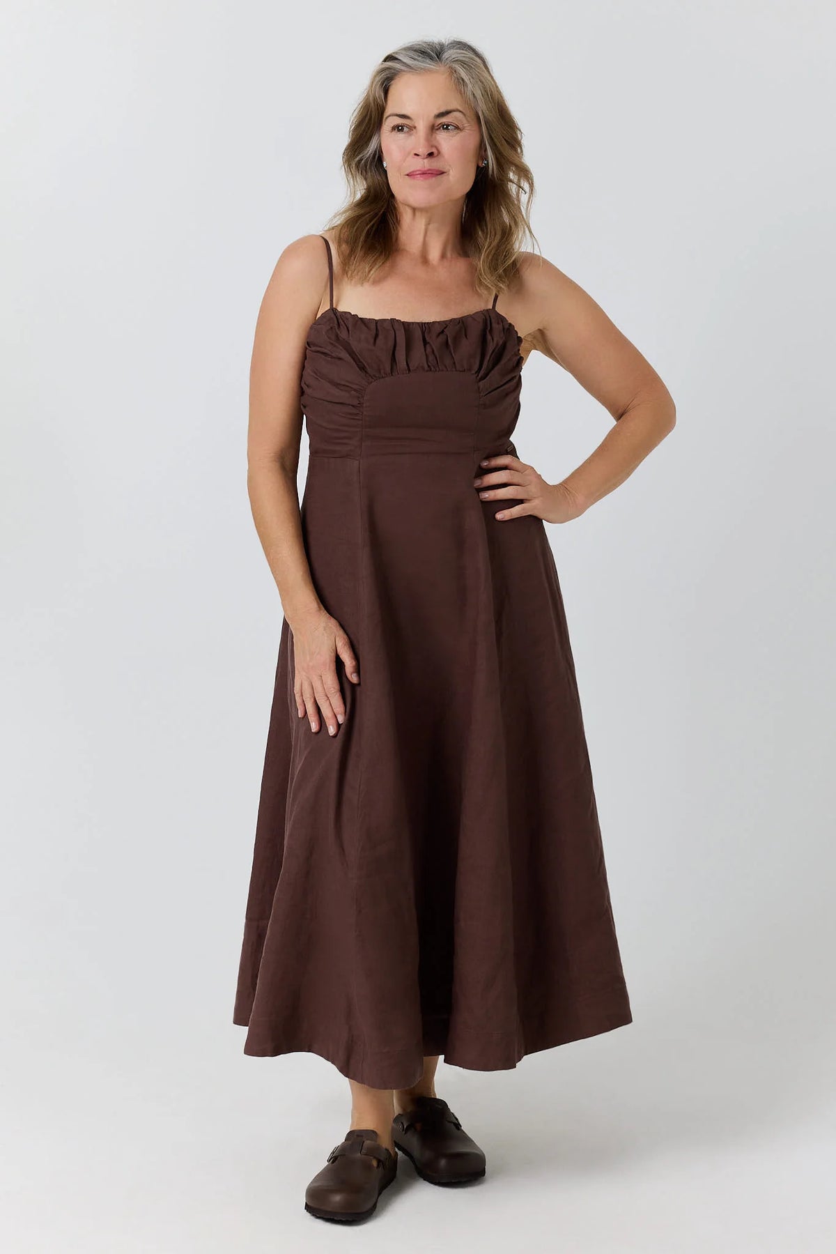 Montana Women’s Linen Midi Dress - Chocolate
