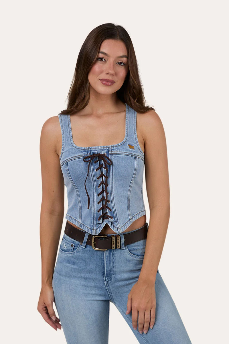 Rodeo Rose Women’s Lace Front Vest - Light Blue