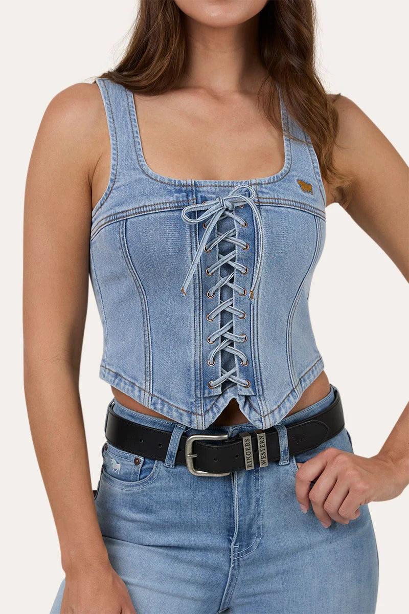 Rodeo Rose Women’s Lace Front Vest - Light Blue