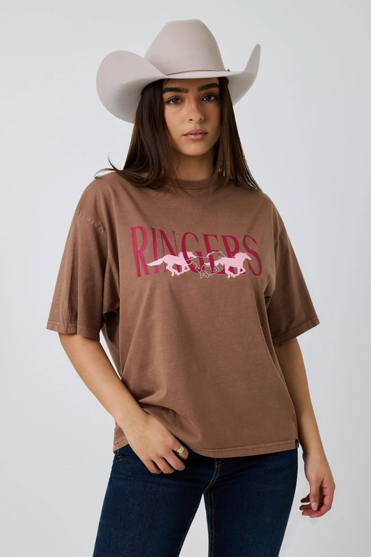 Running Herd Women’s Oversized T-shirt - Washed saddle Brown