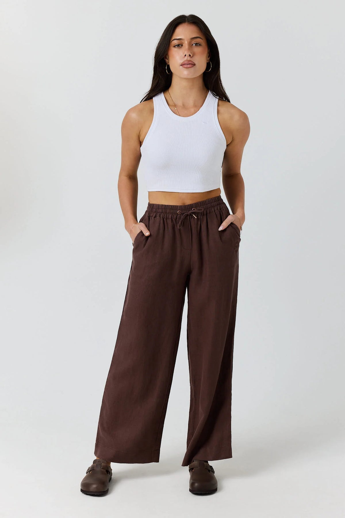 Hattie Women’s Linen Drawstring Pant - Chocolate