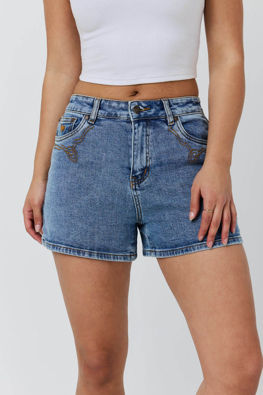 Nashville women’s Faux Suede Trim Short - Mid Blue