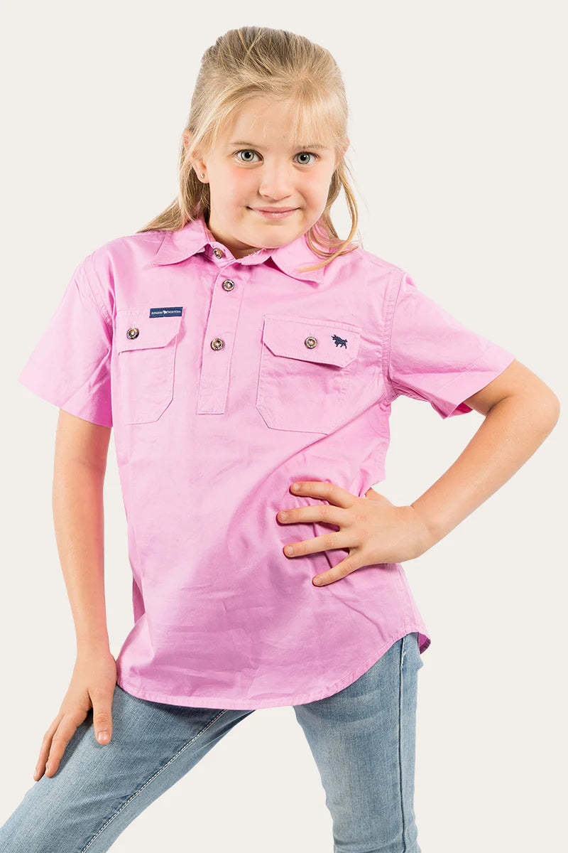 Ord River Kids Half Button Short Sleeve Workshirt - Pastel Pink