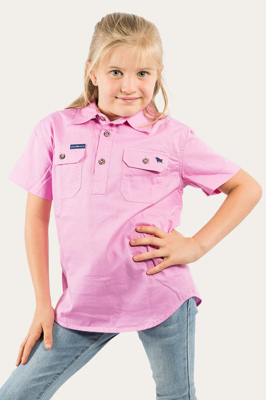 Ord River Kids Half Button Short Sleeve Workshirt - Pastel Pink