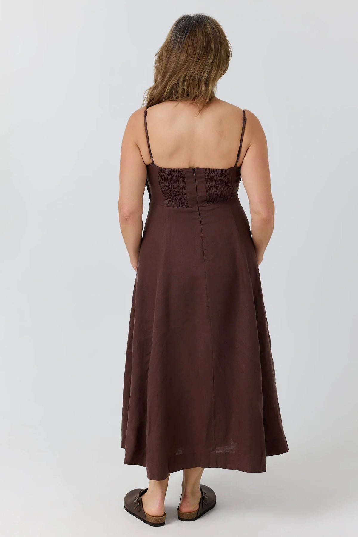 Montana Women’s Linen Midi Dress - Chocolate
