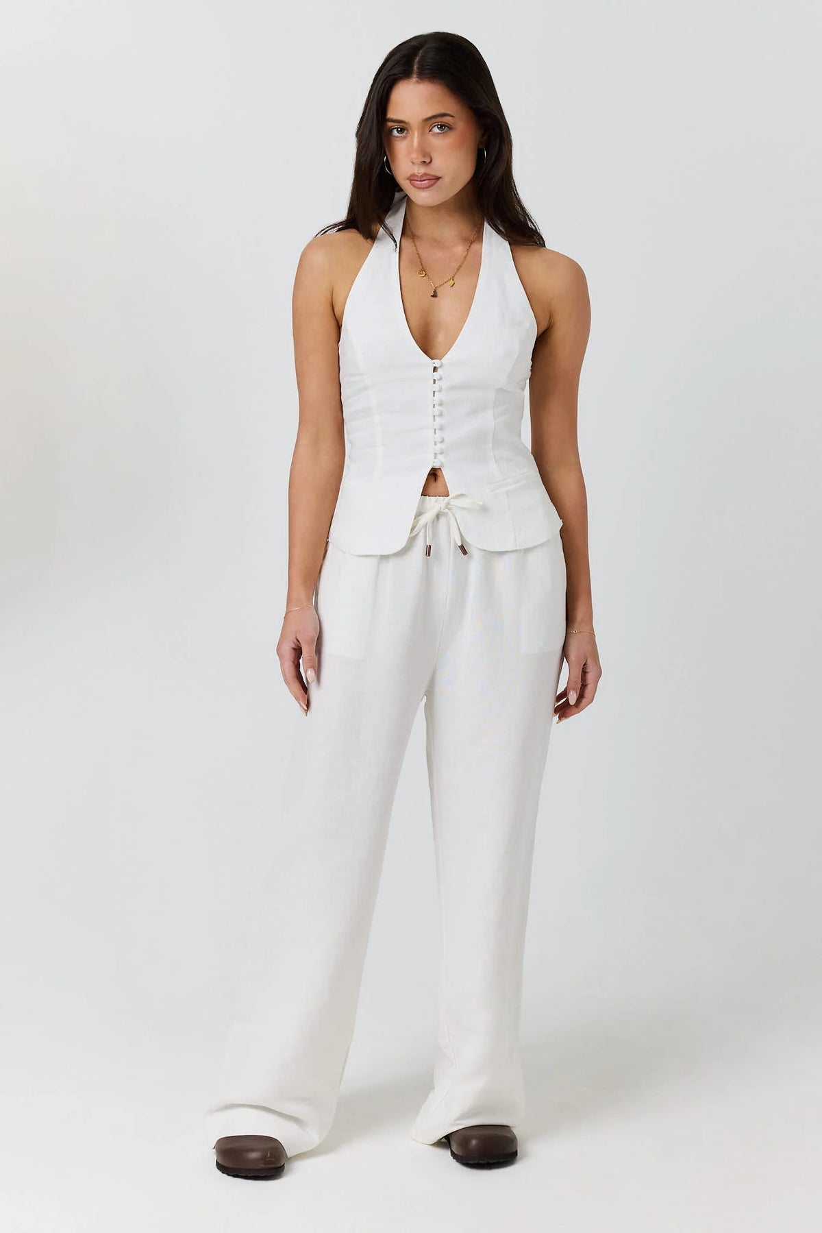 Fallon Women’s Linen Halter Top - White