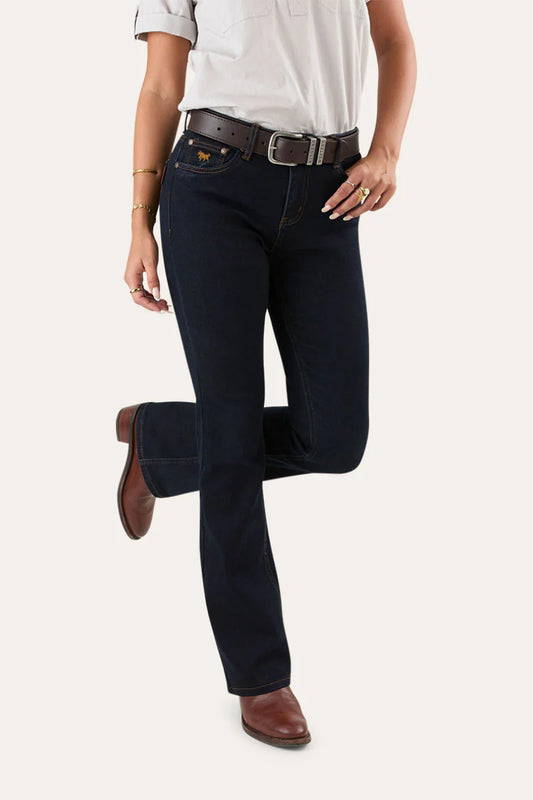 Katherine Womens Mid Rise Bootleg Jeans - Dark Blue