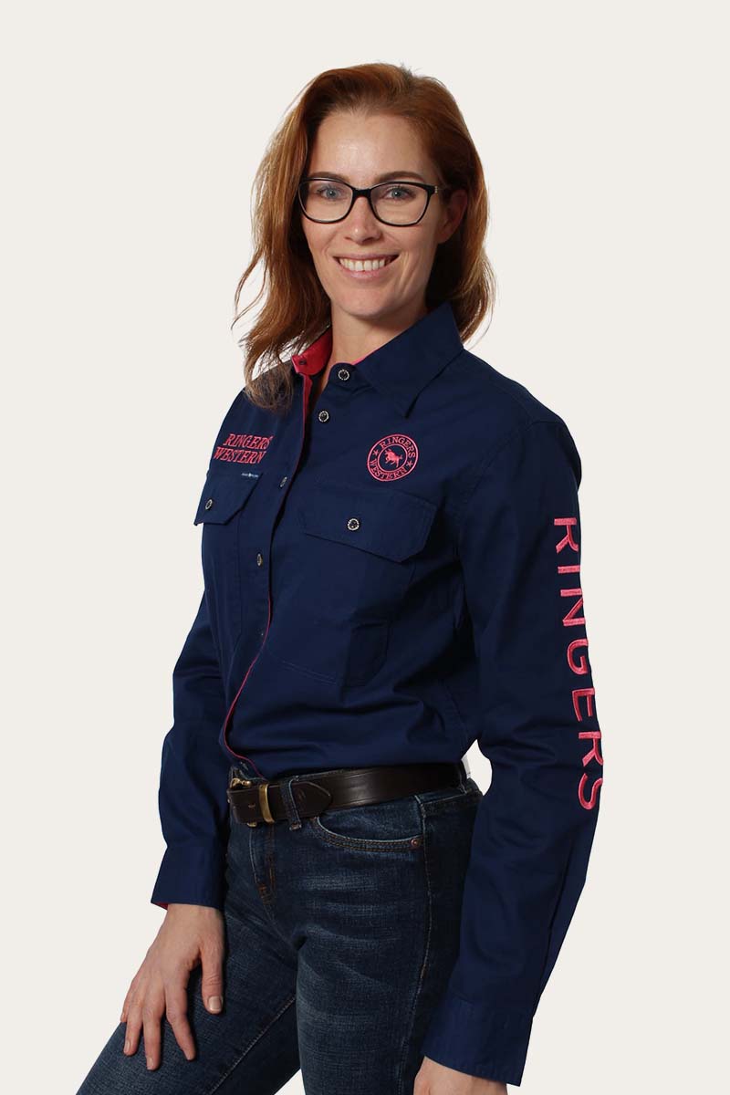 Signature Jillaroo Womens Full Button Work Shirt - Navy / Melon