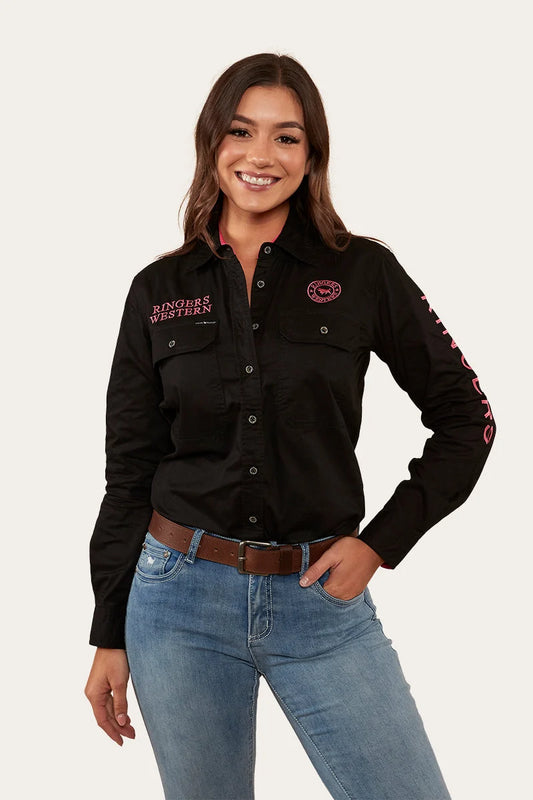 Signature Jillaroo Womens Full Button Work Shirt - Black / Melon