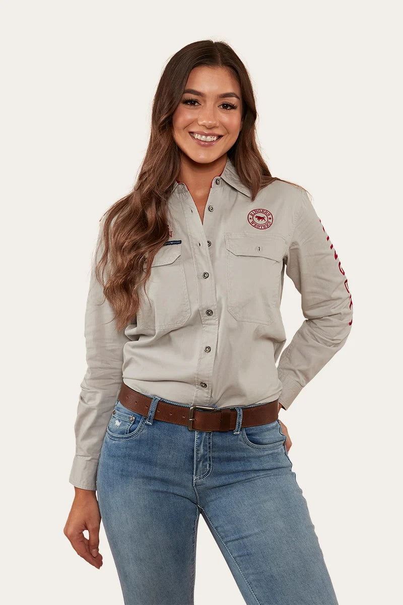 Signature Jillaroo Womens Full Button Work Shirt - Beige / Red