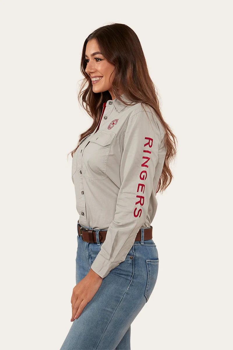 Signature Jillaroo Womens Full Button Work Shirt - Beige / Red