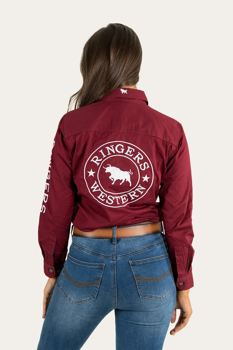 Signature Jillaroo Womens Full Button Work Shirt - Burgundy / White
