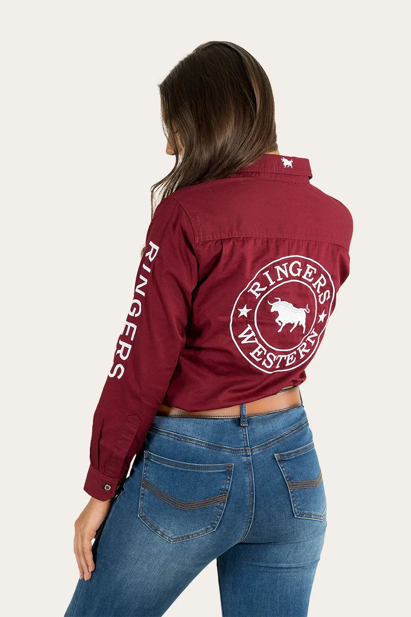 Signature Jillaroo Womens Full Button Work Shirt - Burgundy / White