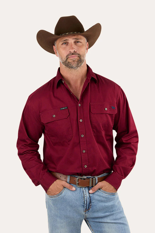 King River Full Button Work Shirt - Burgundy