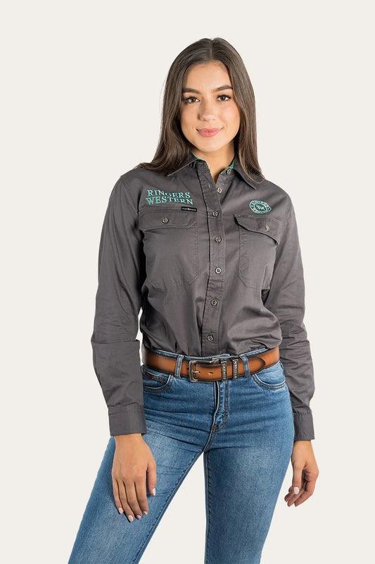 Signature Jillaroo Womens Full Button Work Shirt - Magnum with Mint Embroidery